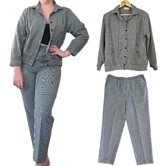 Vintage Alfred Dunner '80s Gingham Black & White Two Piece Matching Suit Set 6P - Picture 1 of 16